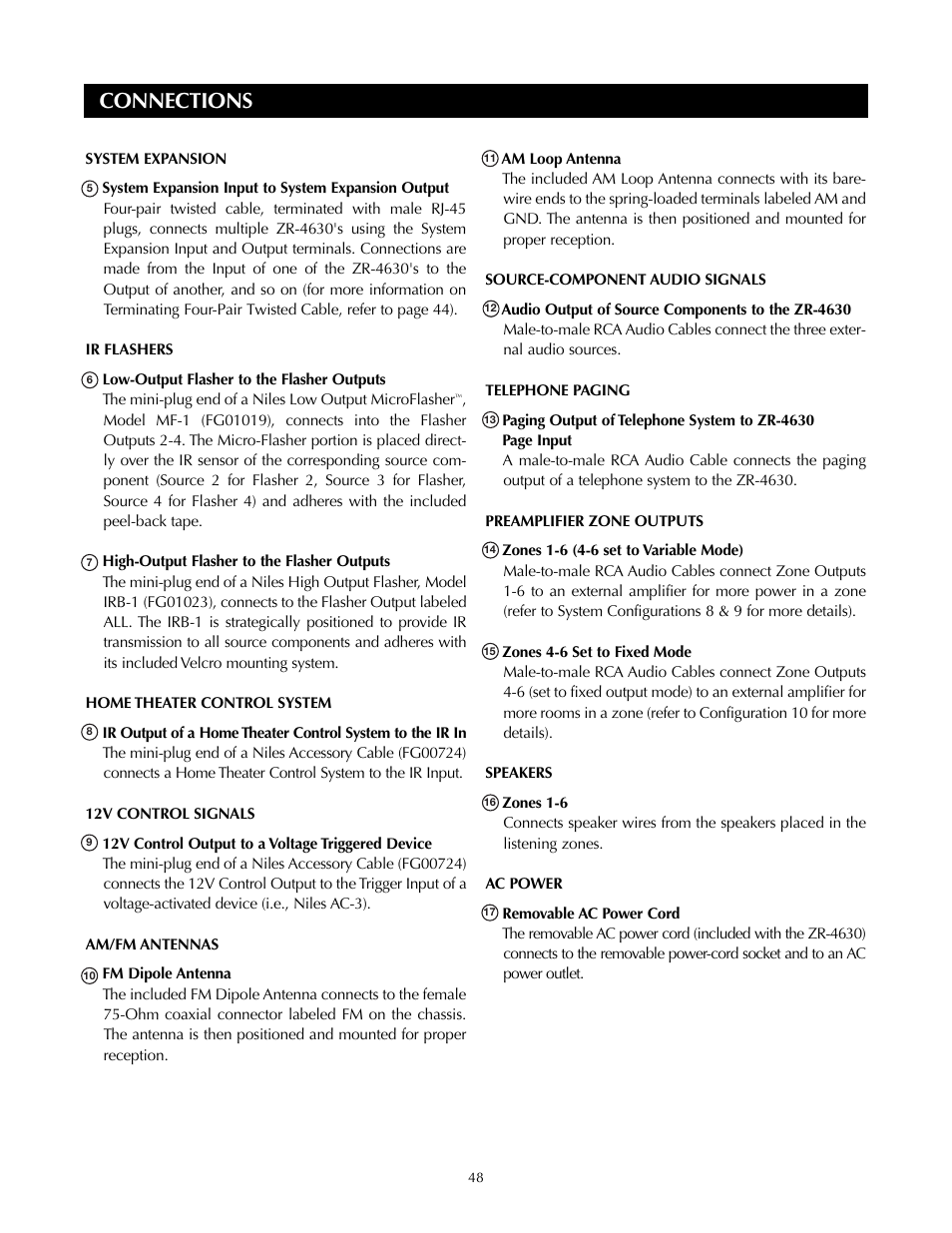 Connections | Niles Audio ZR-4630s User Manual | Page 48 / 82