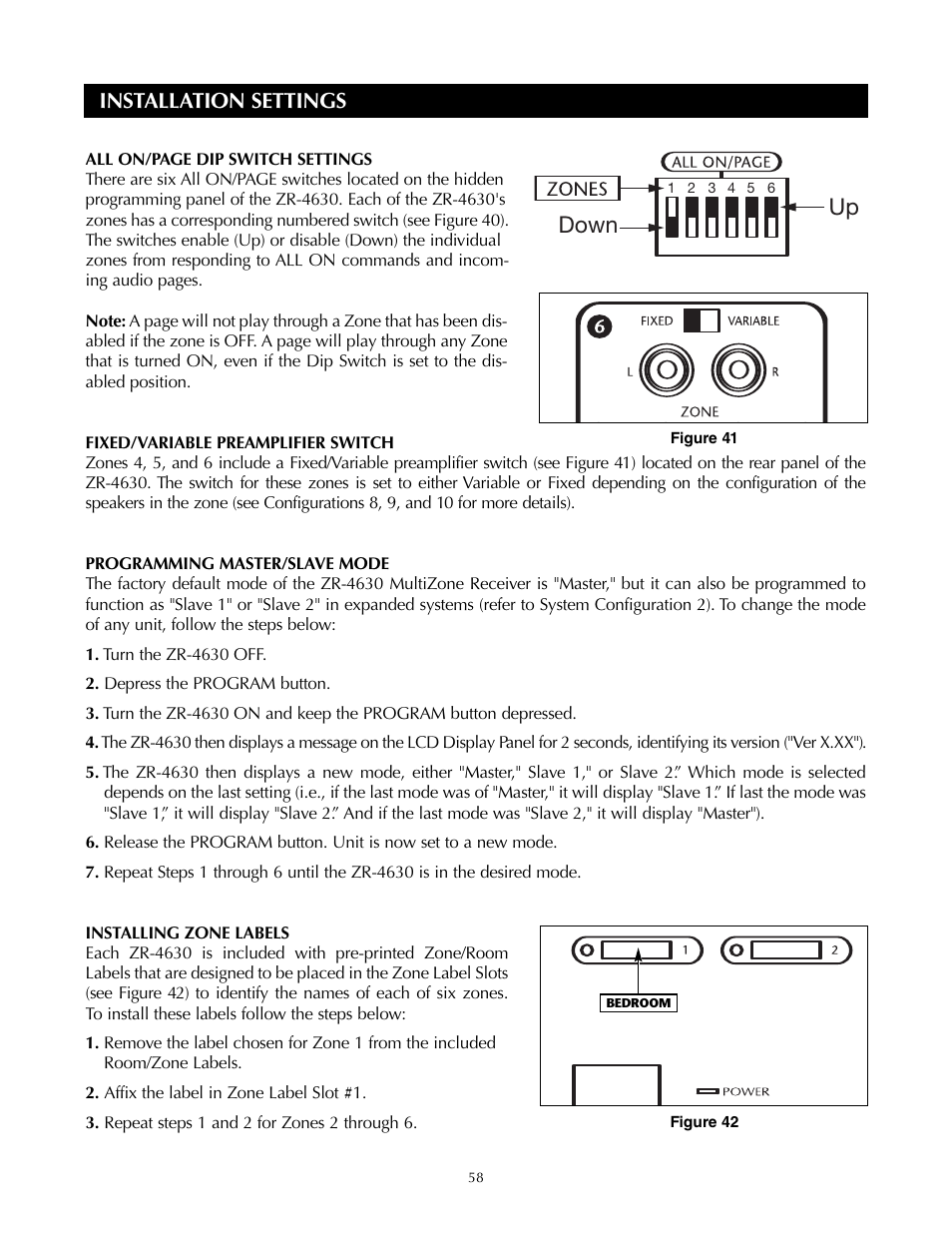 Up down, Installation settings | Niles Audio ZR-4630s User Manual | Page 66 / 82