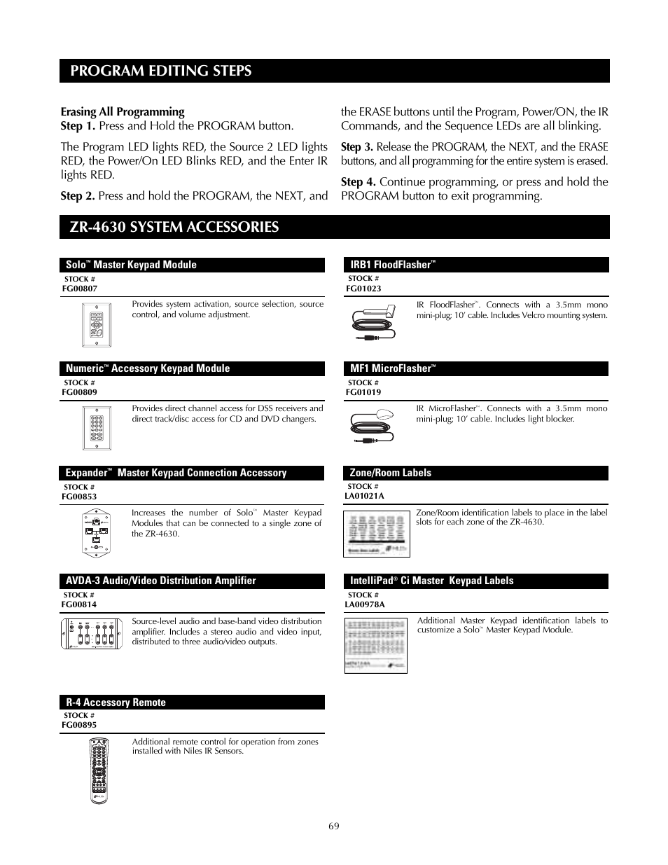 Program editing steps, Zr-4630 system accessories | Niles Audio ZR-4630s User Manual | Page 77 / 82