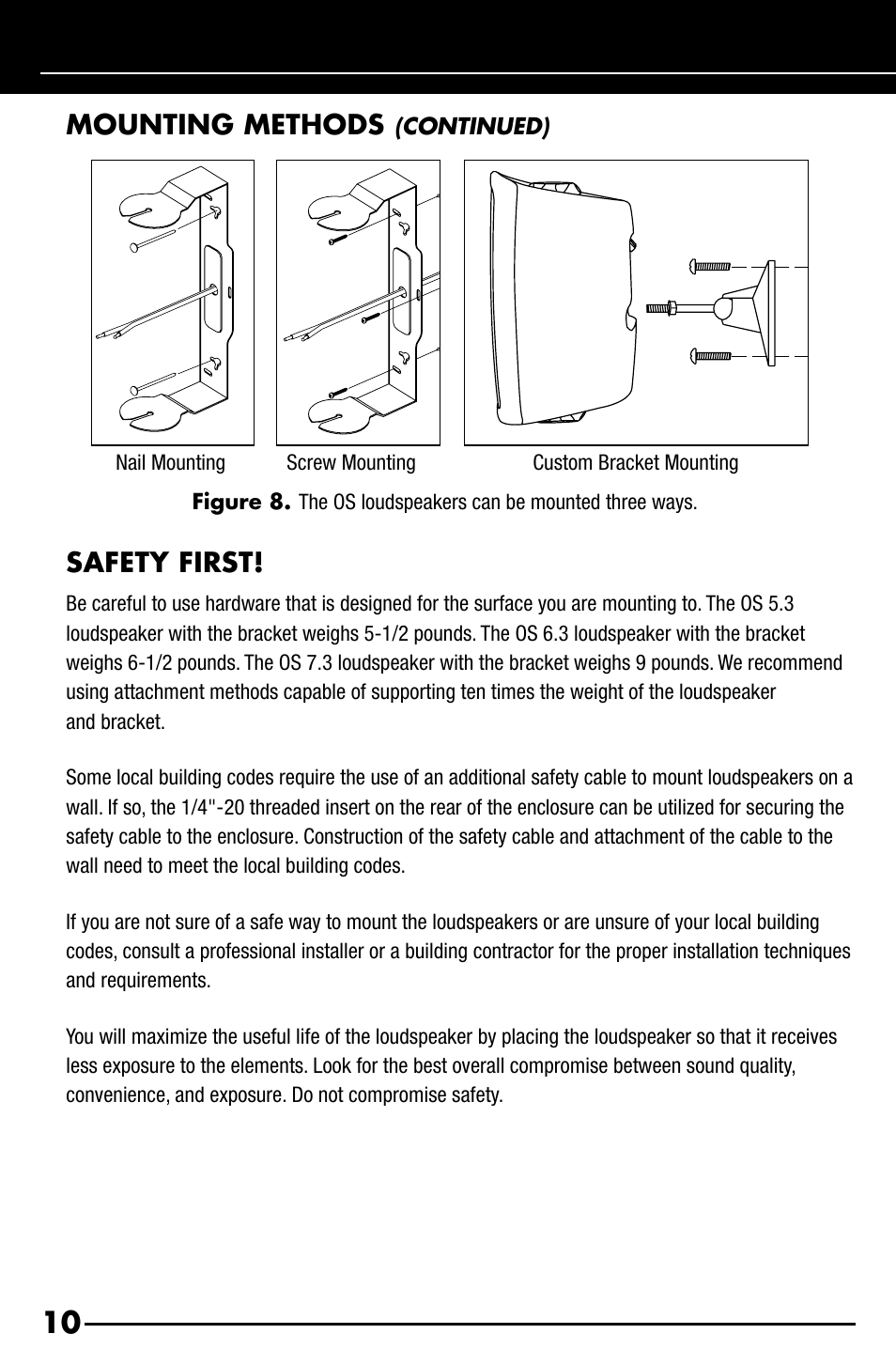 Mounting methods, Safety first | Niles Audio OS7.3 User Manual | Page 12 / 24