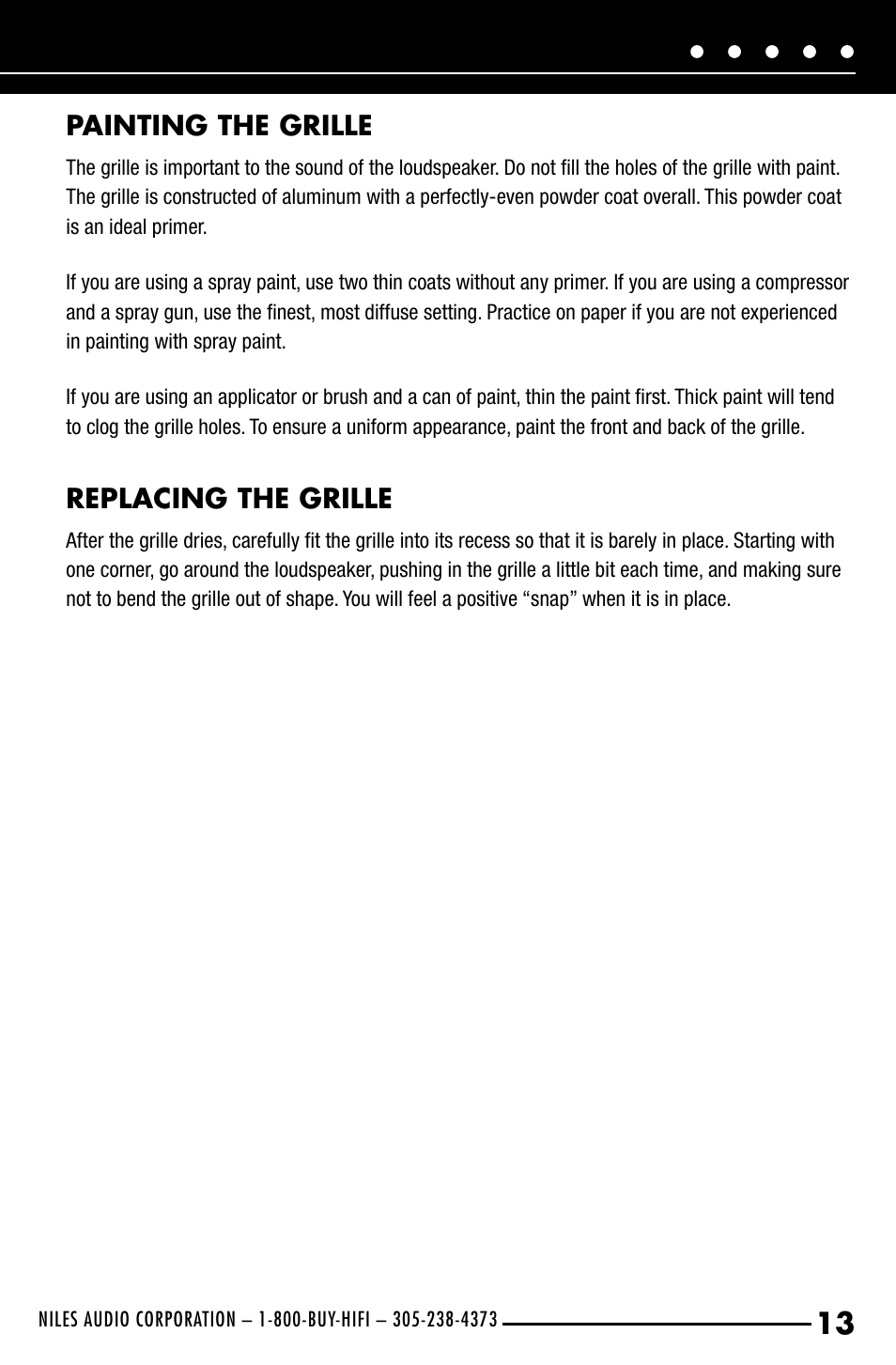 Painting the grille, Replacing the grille | Niles Audio OS7.3 User Manual | Page 15 / 24