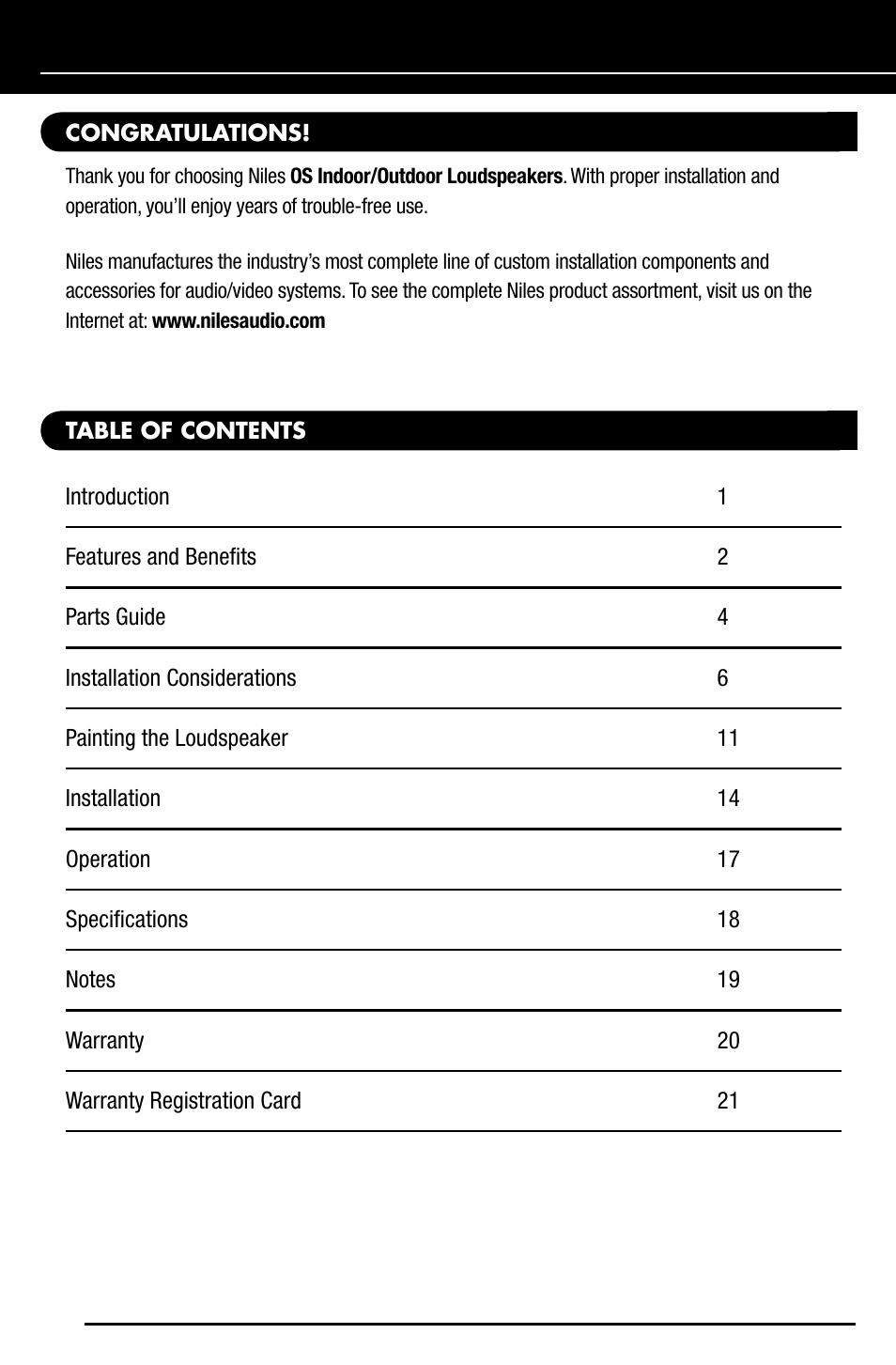 Niles Audio OS7.3 User Manual | Page 2 / 24