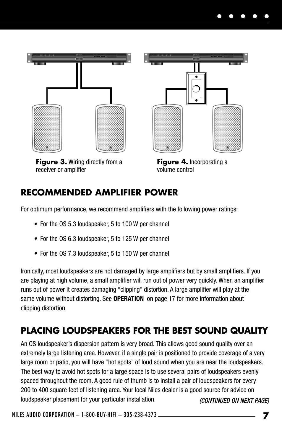 Recommended amplifier power, Placing loudspeakers for the best sound quality | Niles Audio OS7.3 User Manual | Page 9 / 24