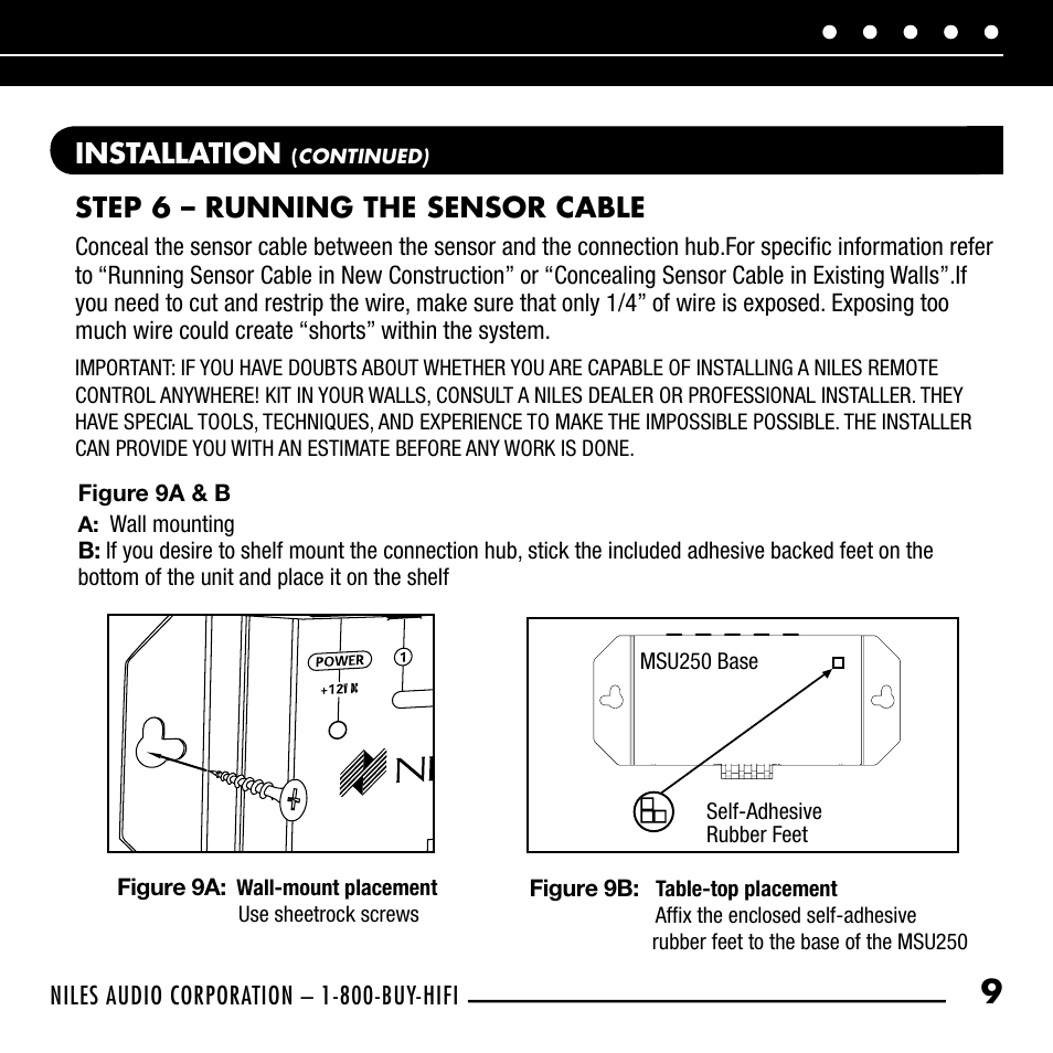 Installation, Step 6 – running the sensor cable | Niles Audio RCA-HT User Manual | Page 11 / 24
