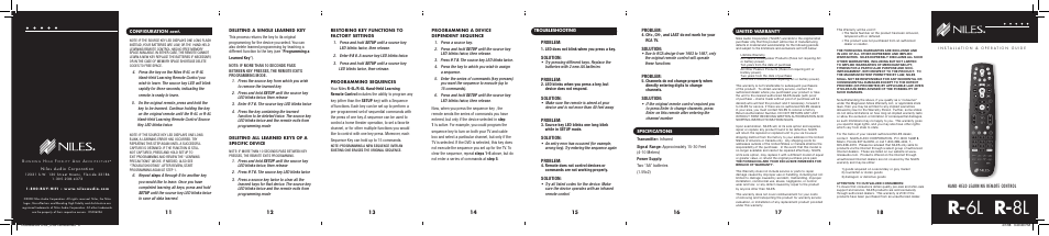 R- 6l r- 8l, Problem, Solution | Hand-held learning remote control | Niles Audio Niles R-6 L User Manual | Page 2 / 2