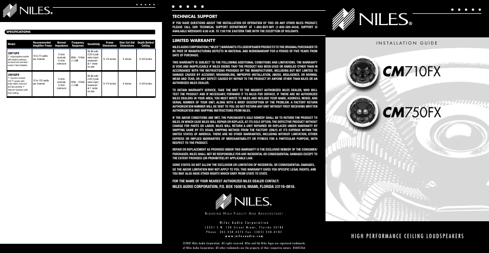 Niles Audio CM710FX User Manual | 2 pages