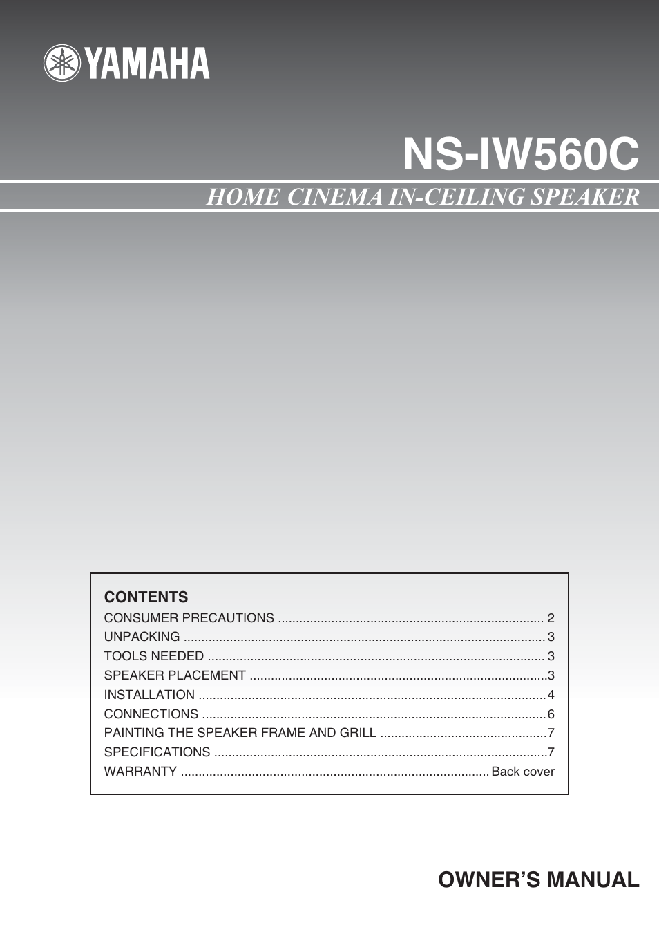 Niles Audio NS-IW560C User Manual | 8 pages