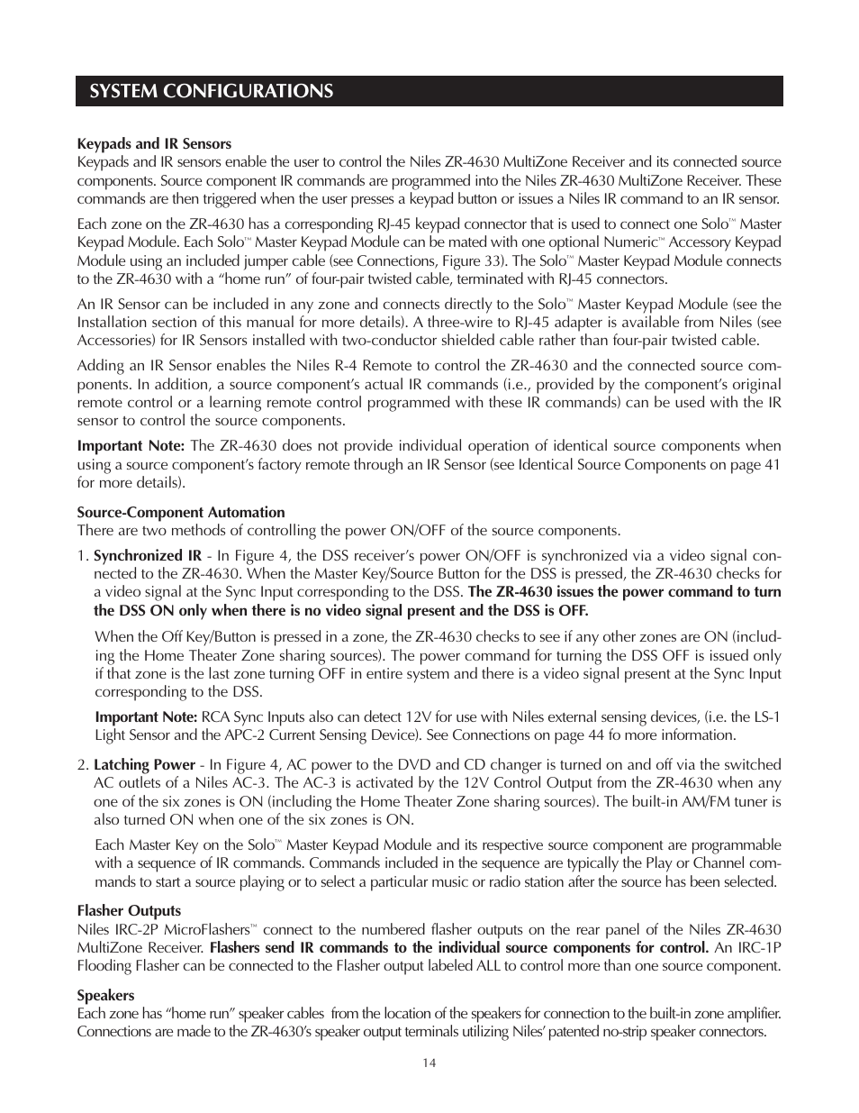 System configurations | Niles Audio Niles ZR-4630 User Manual | Page 14 / 82