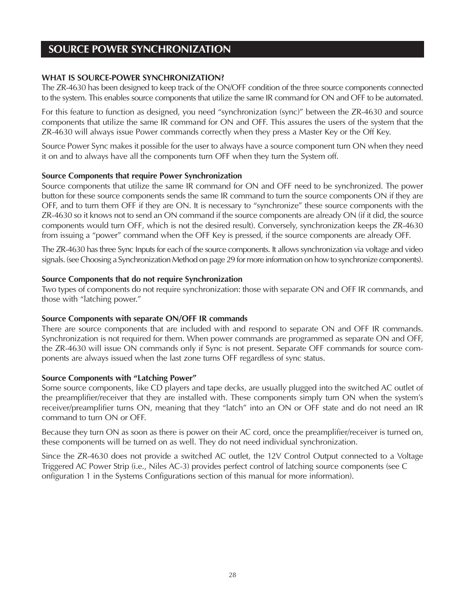 Source power synchronization | Niles Audio Niles ZR-4630 User Manual | Page 28 / 82