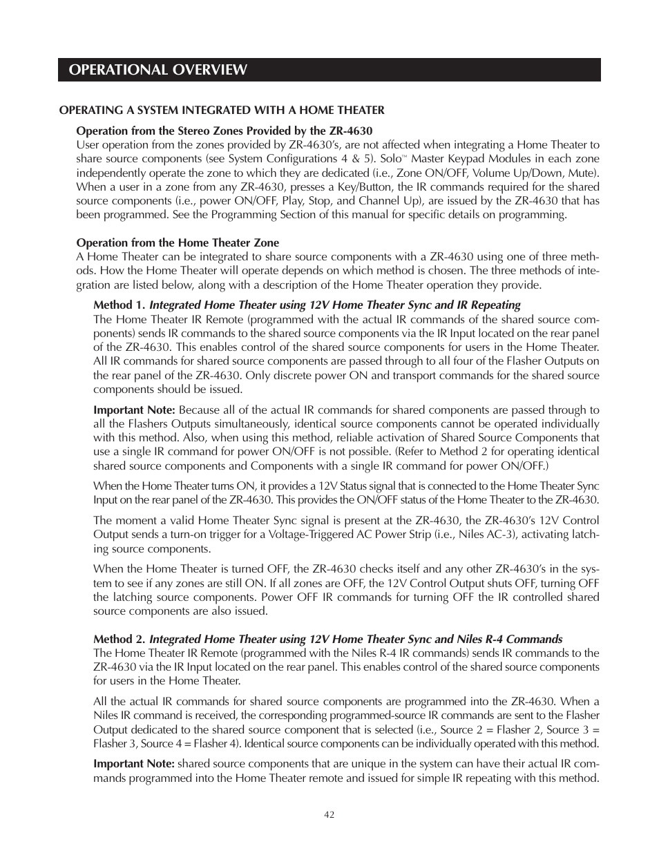 Operational overview | Niles Audio Niles ZR-4630 User Manual | Page 42 / 82