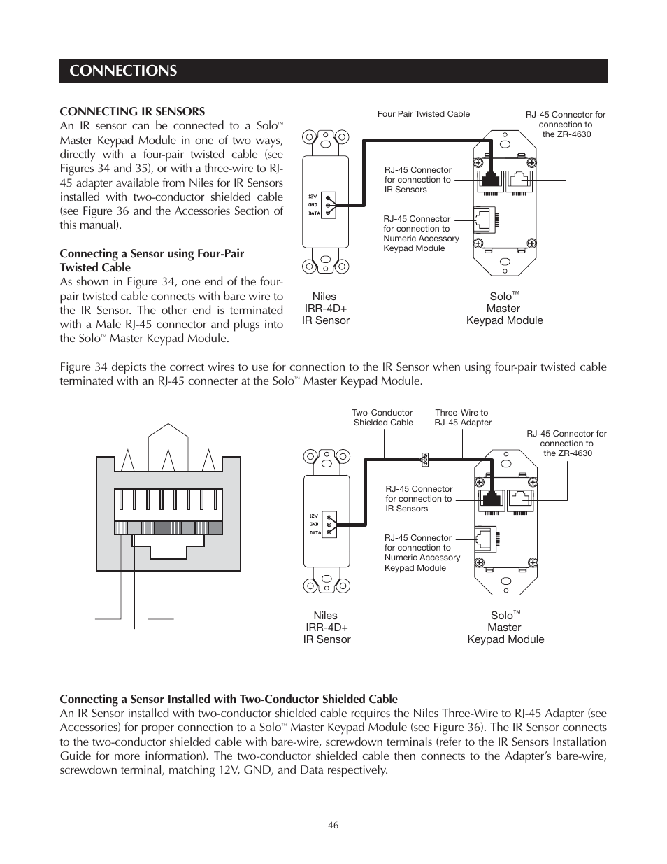 Connections, Master keypad module | Niles Audio Niles ZR-4630 User Manual | Page 46 / 82