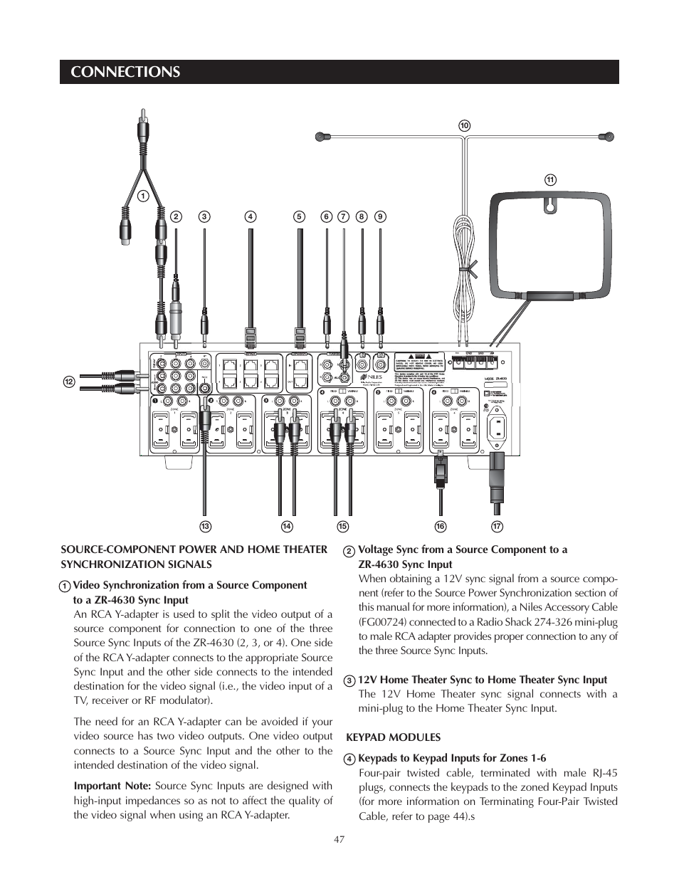 Connections | Niles Audio Niles ZR-4630 User Manual | Page 47 / 82