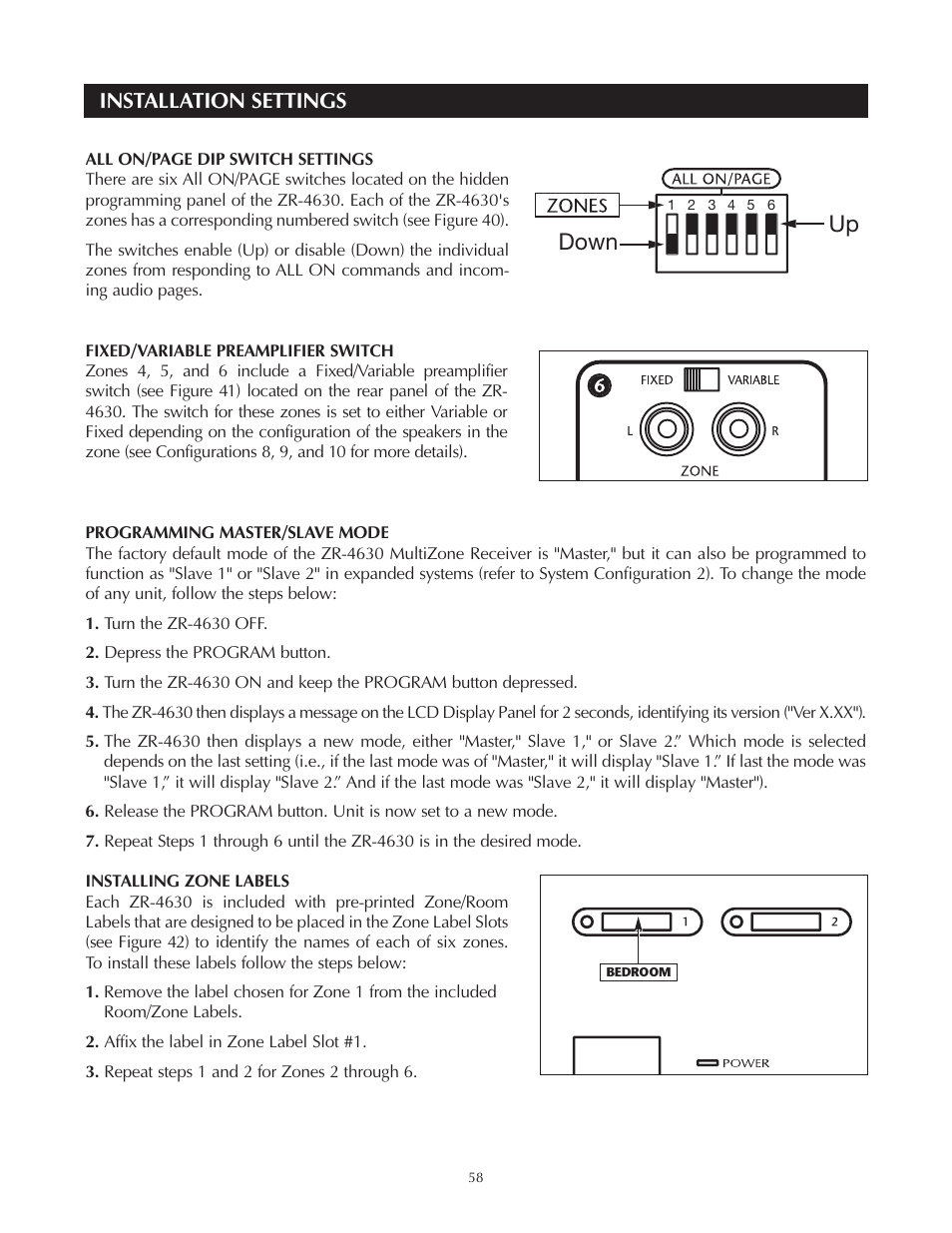 Up down, Installation settings | Niles Audio Niles ZR-4630 User Manual | Page 66 / 82