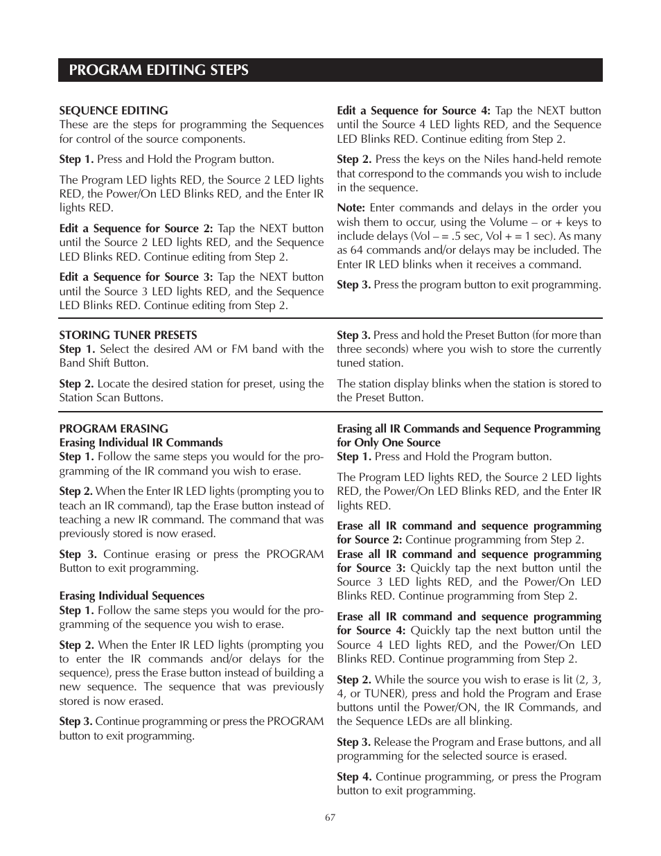 Program editing steps | Niles Audio Niles ZR-4630 User Manual | Page 75 / 82