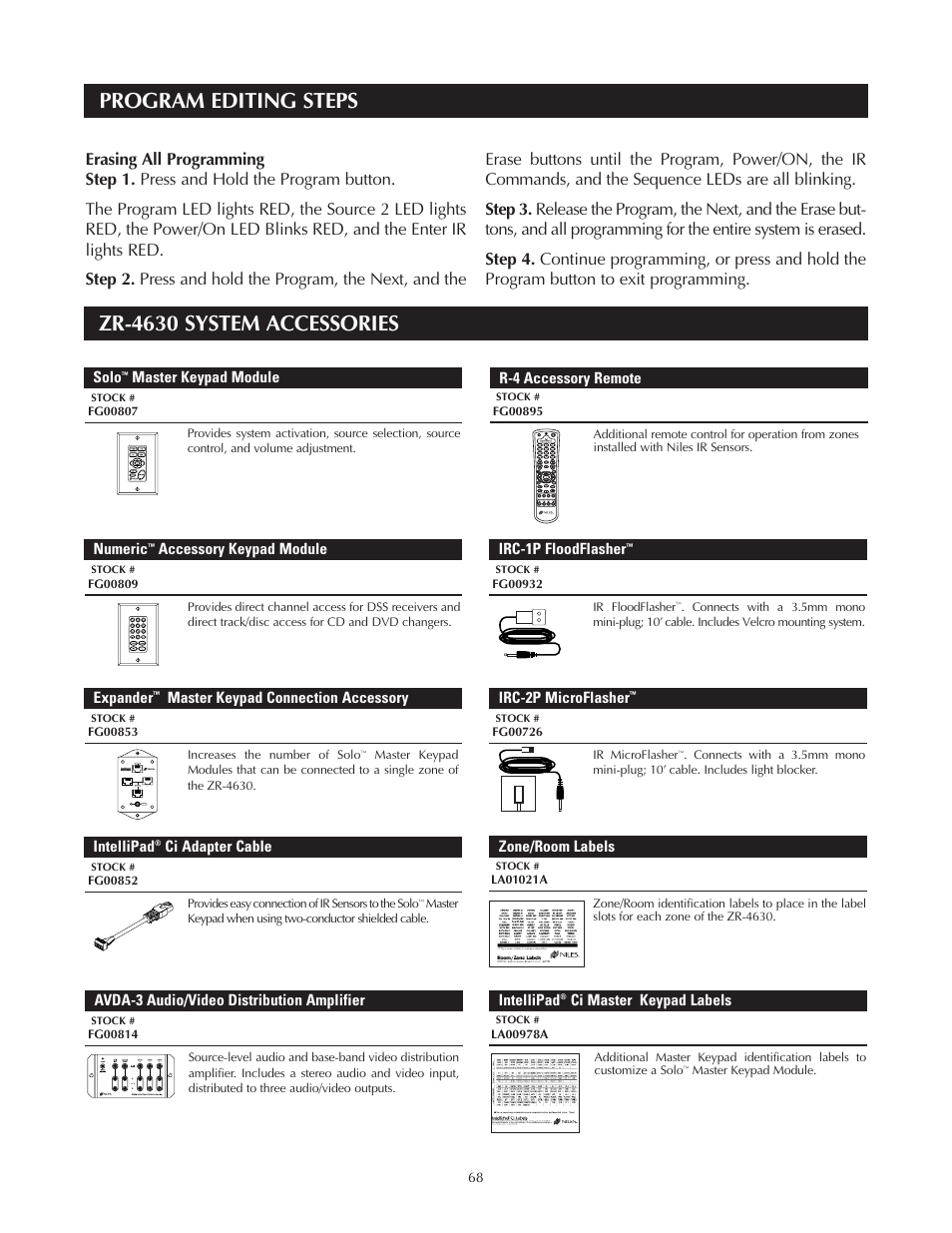 Program editing steps, Zr-4630 system accessories | Niles Audio Niles ZR-4630 User Manual | Page 76 / 82