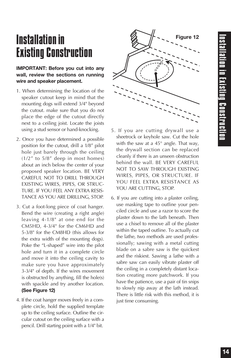 Installationin existing construction, Ins talla tion in exis ting cons tr uc tion | Niles Audio CM6HD User Manual | Page 19 / 24