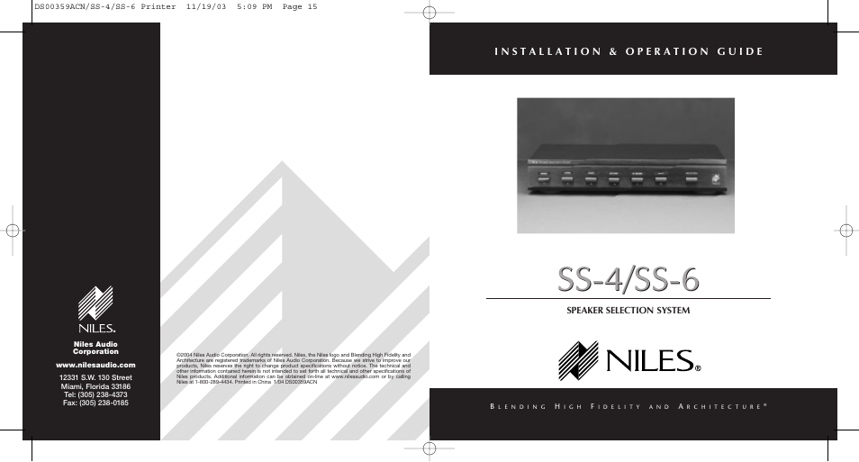 Niles Audio SS-4 User Manual | 8 pages