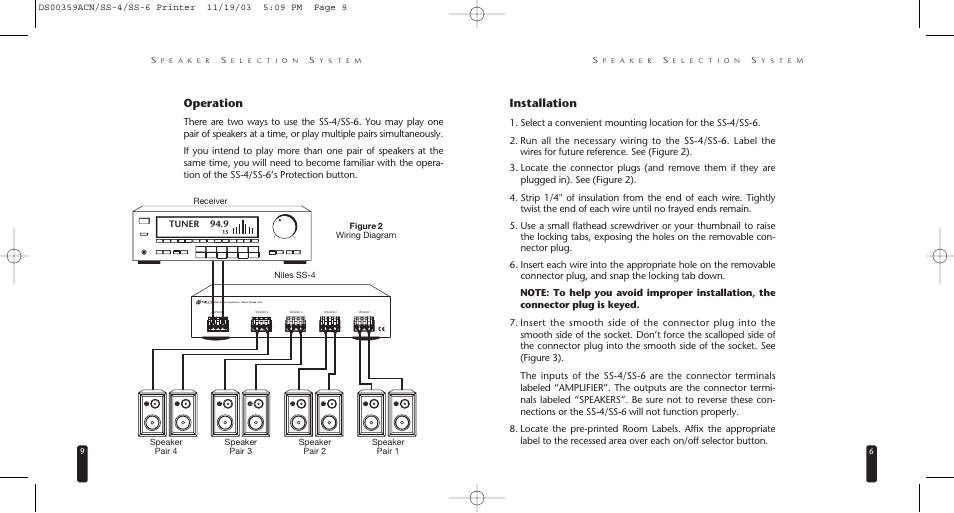 Operation, Installation | Niles Audio SS-4 User Manual | Page 6 / 8