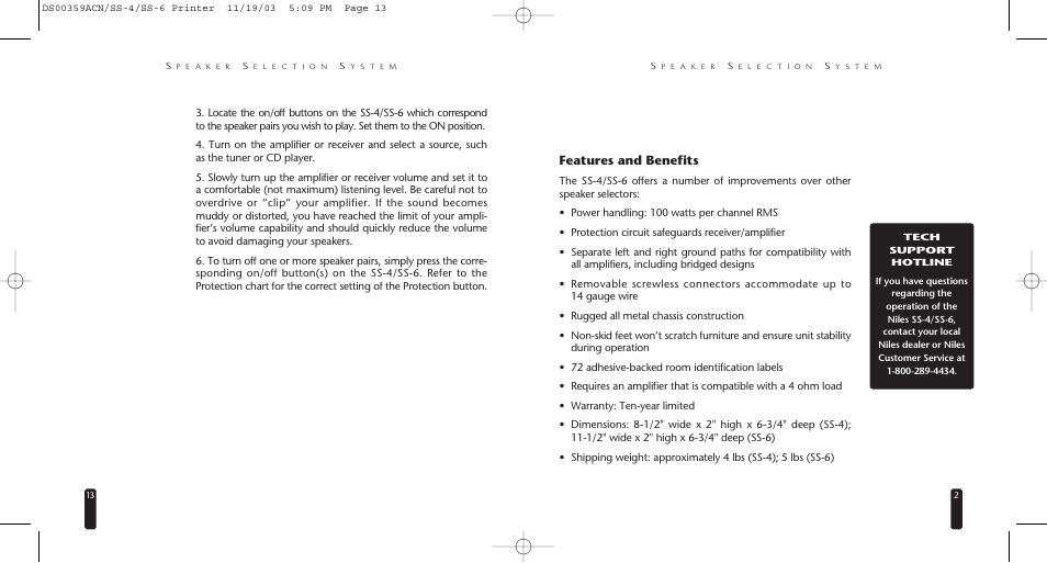 Features and benefits | Niles Audio SS-4 User Manual | Page 8 / 8
