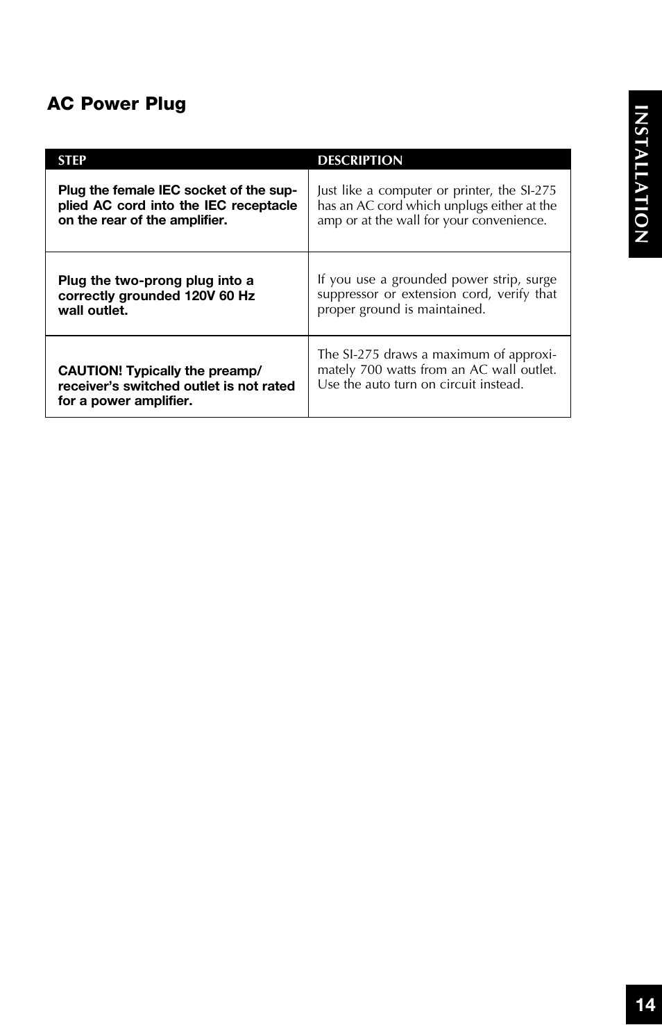 14 installation ac power plug | Niles Audio SI-275 User Manual | Page 15 / 20