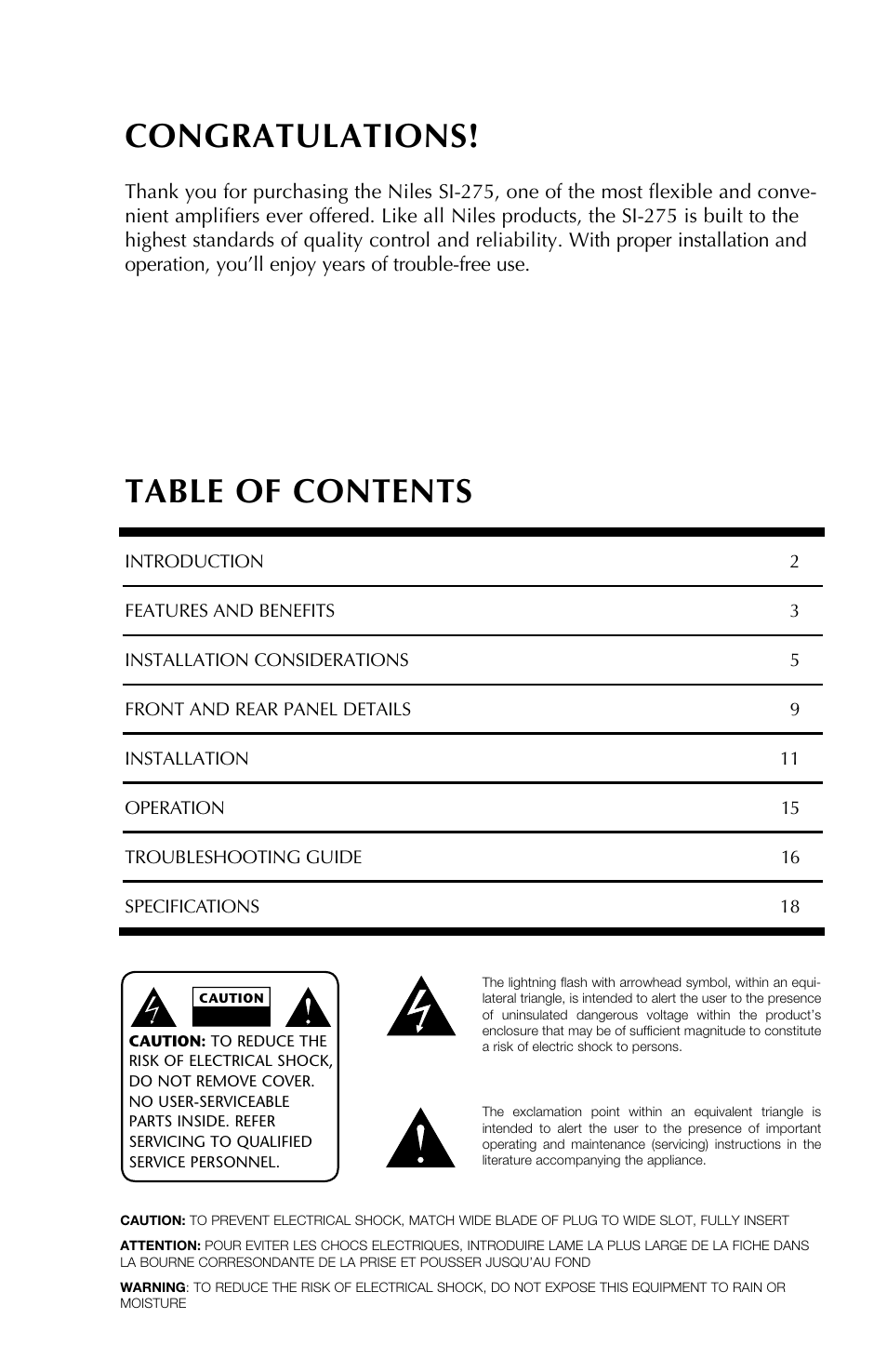 Niles Audio SI-275 User Manual | Page 2 / 20