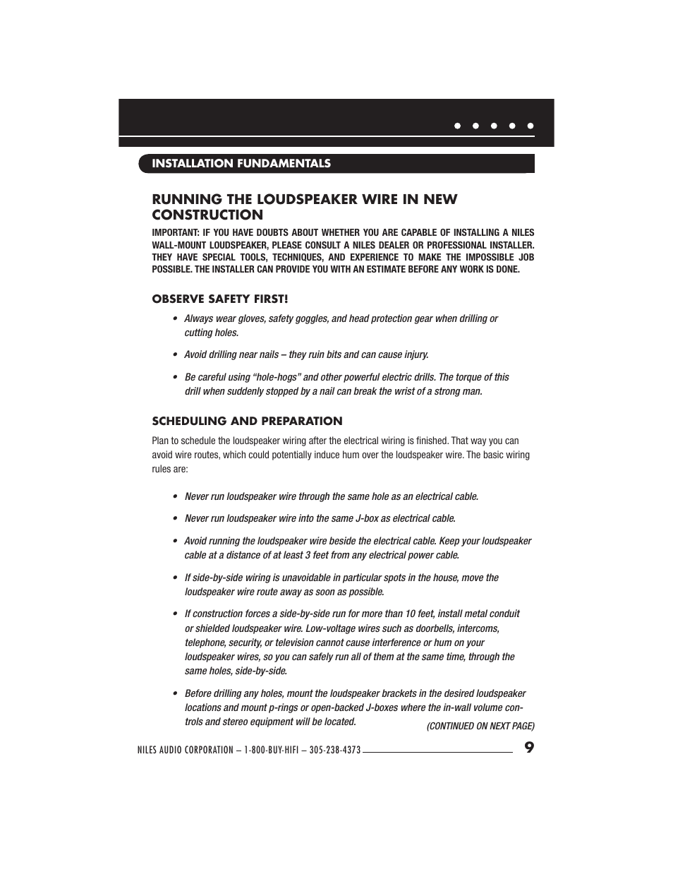 Running the loudspeaker wire in new construction | Niles Audio Niles HDFX User Manual | Page 11 / 28