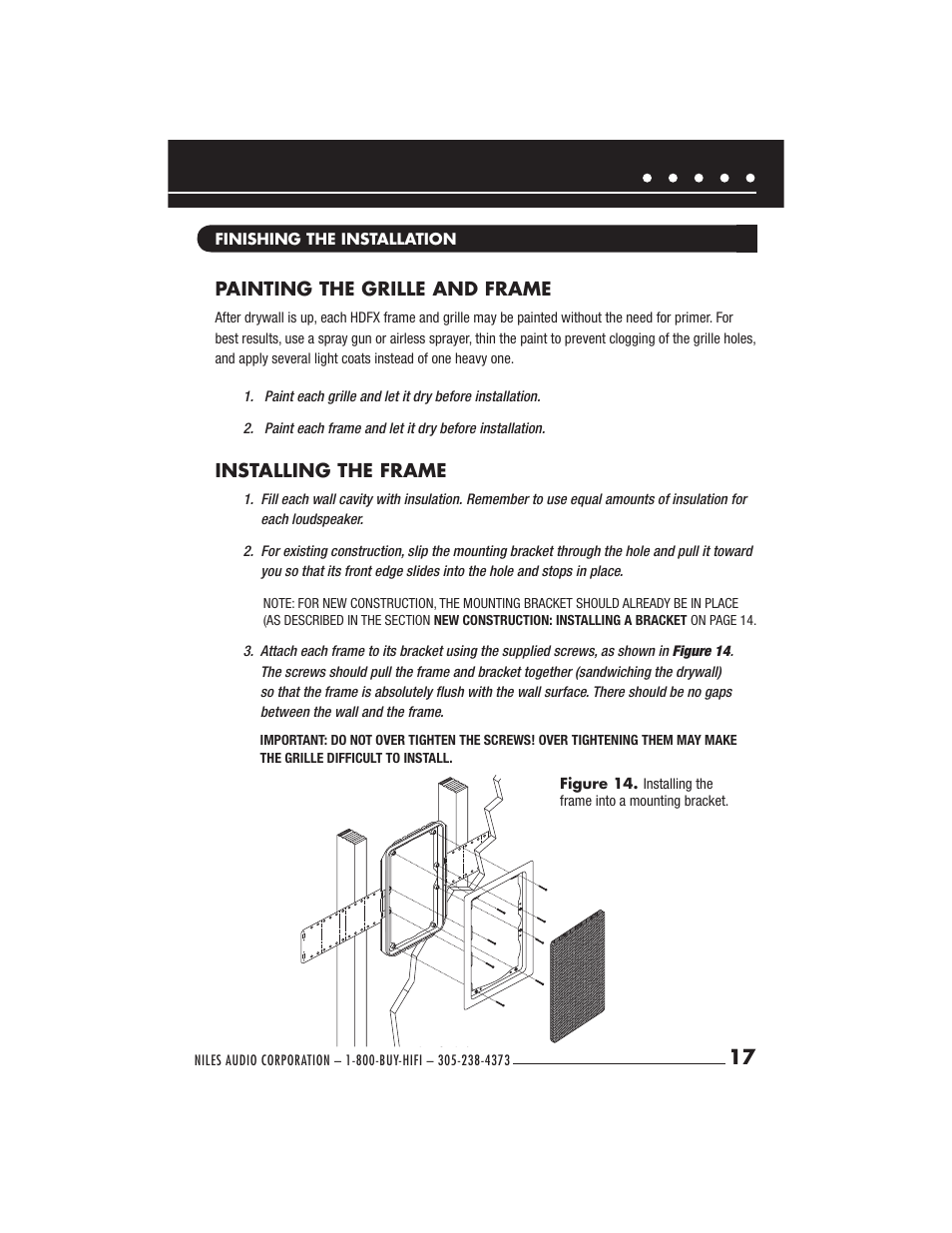 Painting the grille and frame, Installing the frame | Niles Audio Niles HDFX User Manual | Page 19 / 28