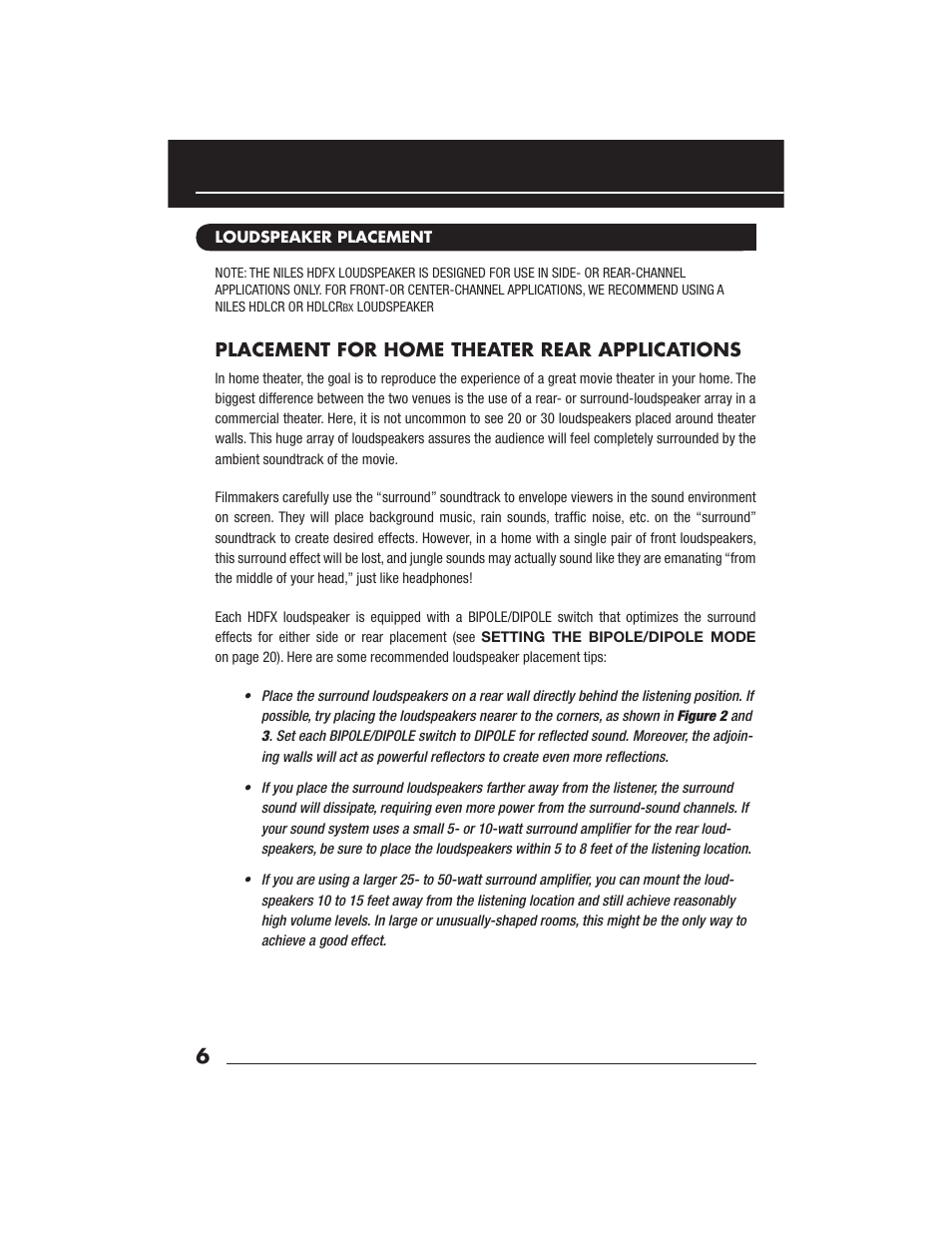 Placement for home theater rear applications | Niles Audio Niles HDFX User Manual | Page 8 / 28
