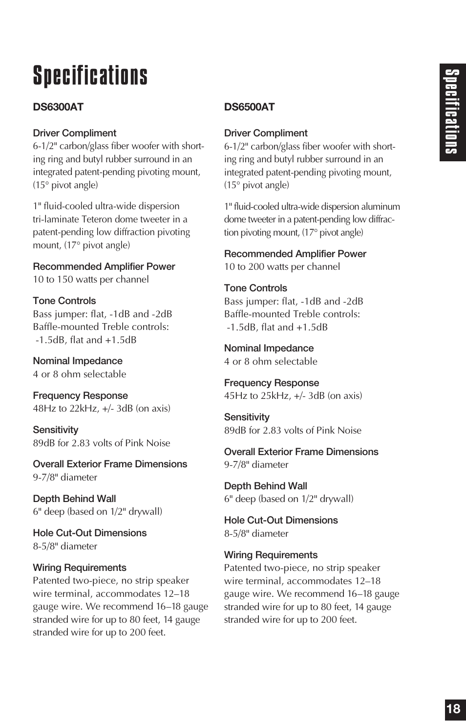 Specifications, Specifica tions | Niles Audio DS6300AT User Manual | Page 19 / 24