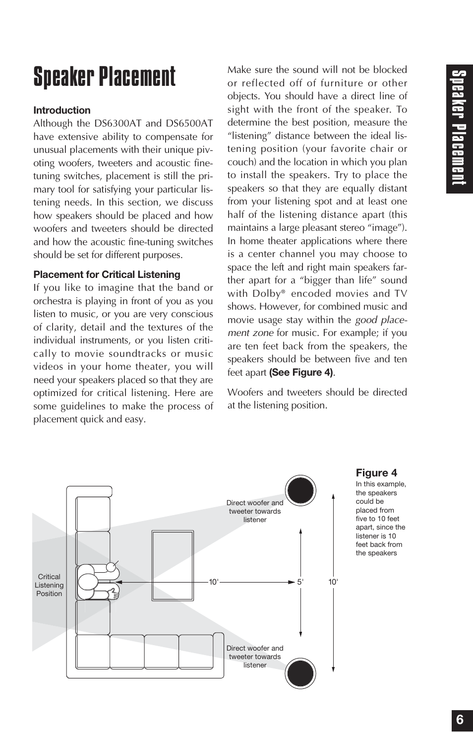 Speaker placement, Speak er placemen t | Niles Audio DS6300AT User Manual | Page 7 / 24