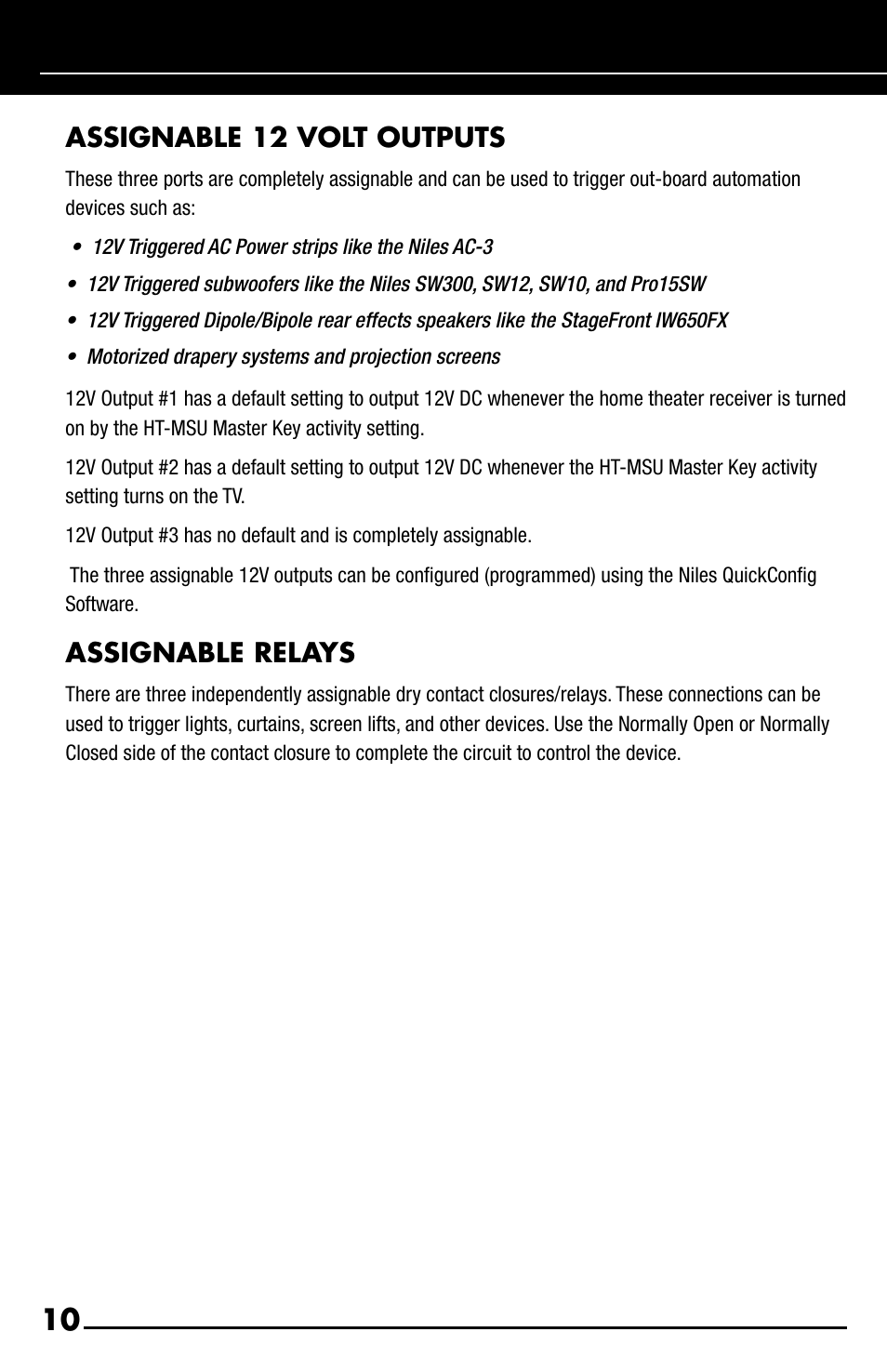 Assignable 12 volt outputs, Assignable relays | Niles Audio iC2 User Manual | Page 12 / 32