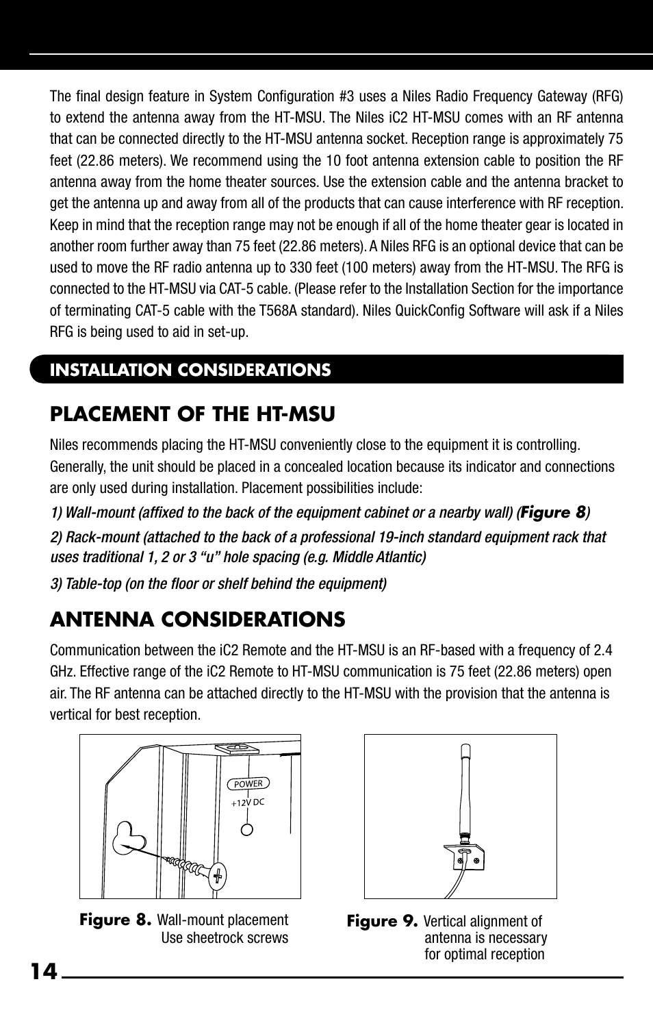 Placement of the ht-msu, Antenna considerations | Niles Audio iC2 User Manual | Page 16 / 32