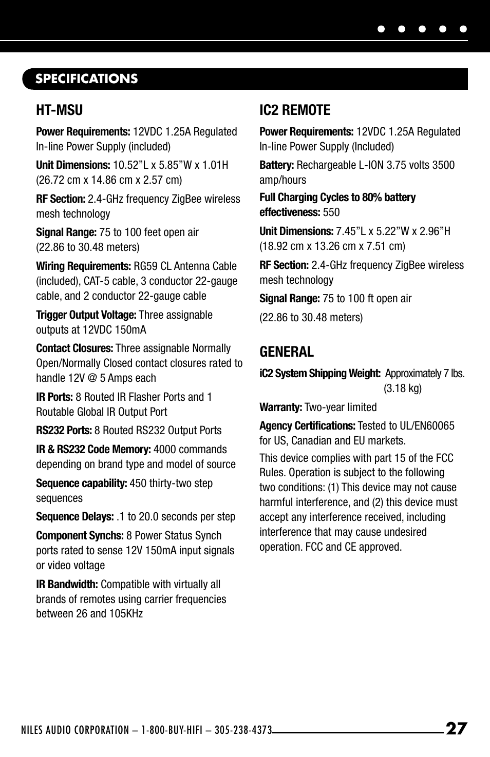 Ht-msu, Ic2 remote, General | Niles Audio iC2 User Manual | Page 29 / 32