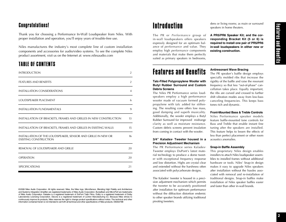 Niles Audio PERFORMANCE PR6 User Manual | Page 2 / 13