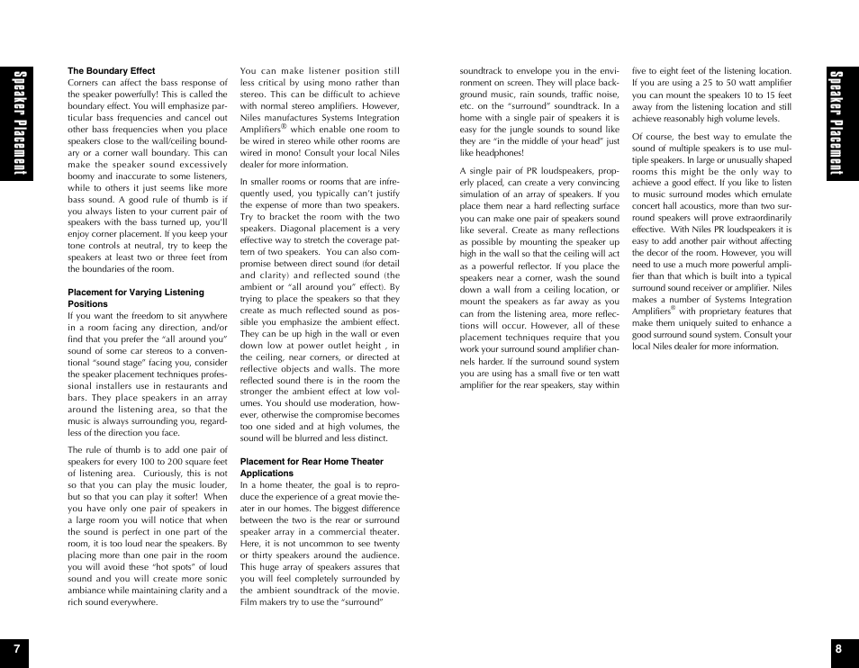 Speaker placement | Niles Audio PERFORMANCE PR6 User Manual | Page 5 / 13