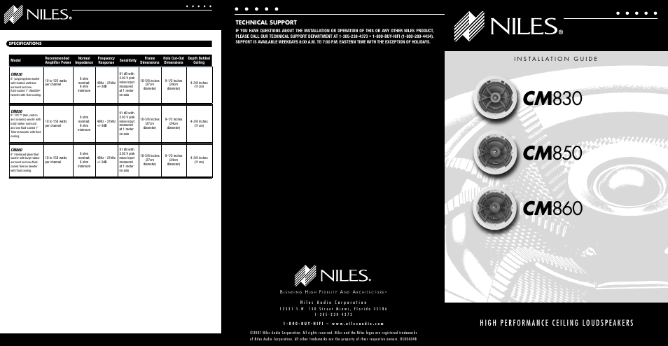 Technical support | Niles Audio CM850 User Manual | Page 6 / 6