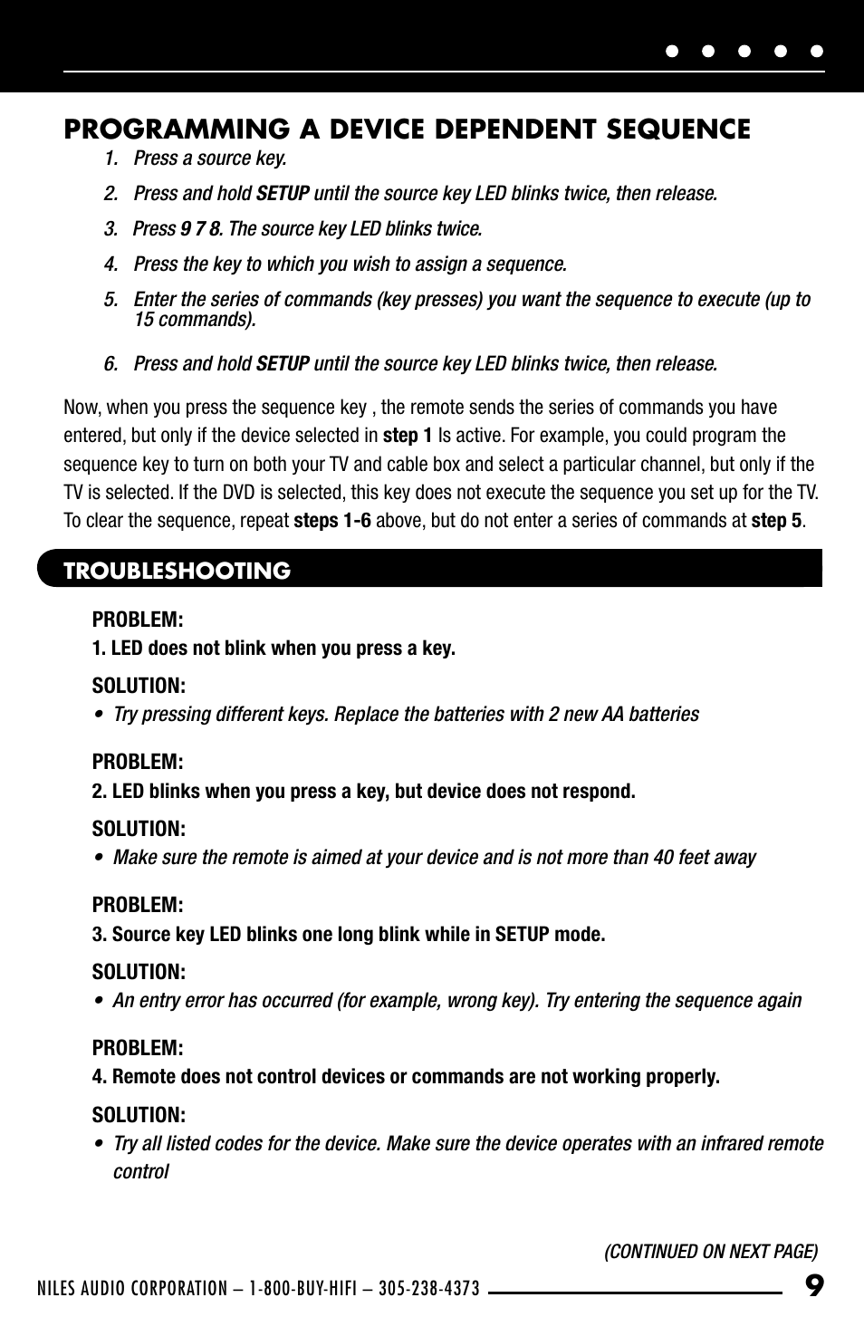 Programming a device dependent sequence | Niles Audio R-8L User Manual | Page 11 / 13