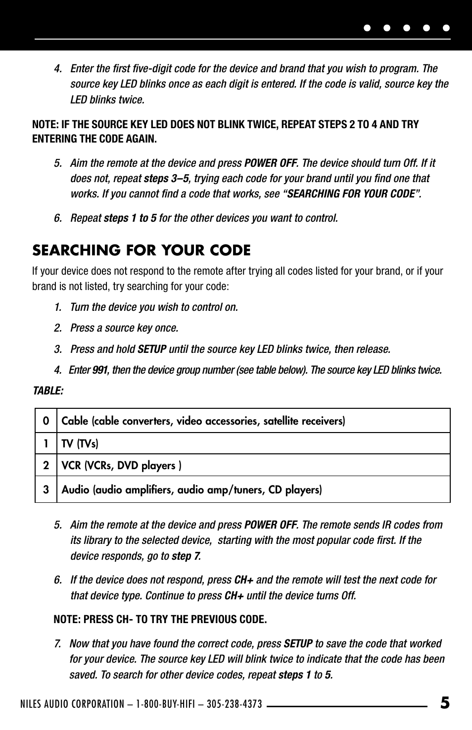 Searching for your code | Niles Audio R-8L User Manual | Page 7 / 13