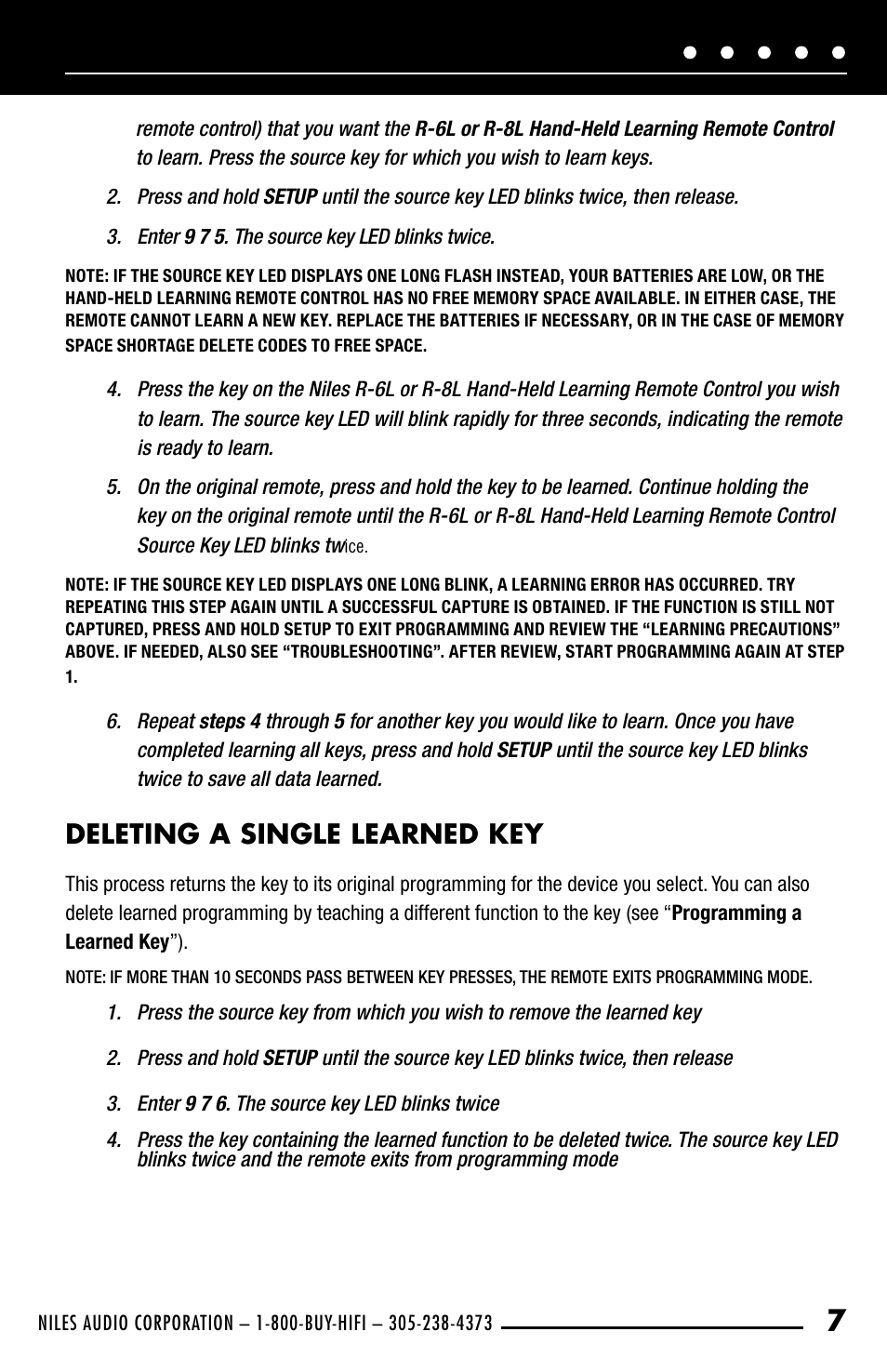 Deleting a single learned key | Niles Audio R-8L User Manual | Page 9 / 13