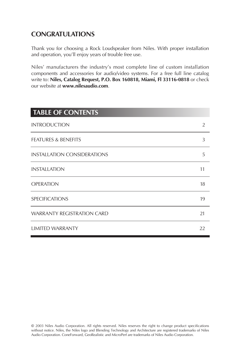 Niles Audio CORAL RS8SI User Manual | Page 2 / 24