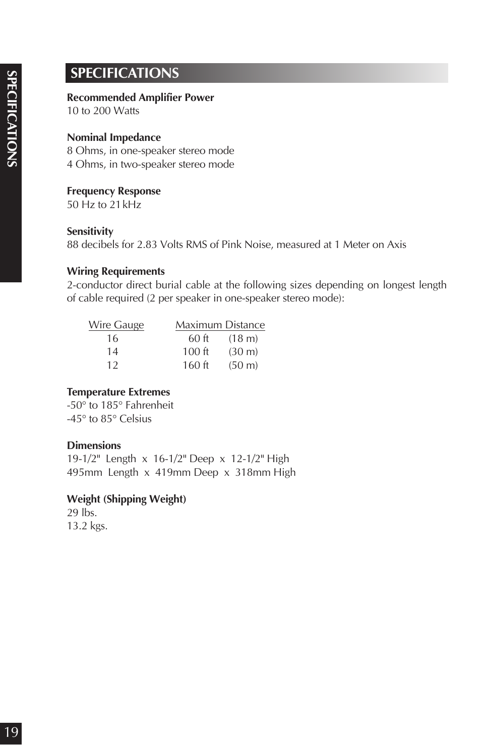 Specifications | Niles Audio CORAL RS8SI User Manual | Page 20 / 24