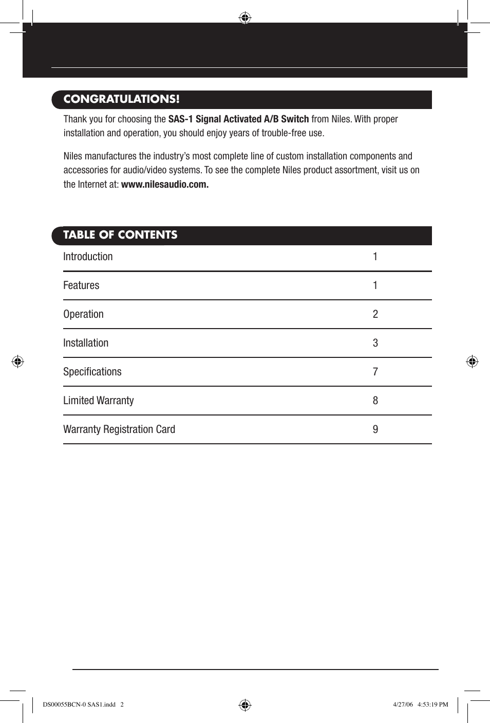 Niles Audio SAS-1 User Manual | Page 2 / 16