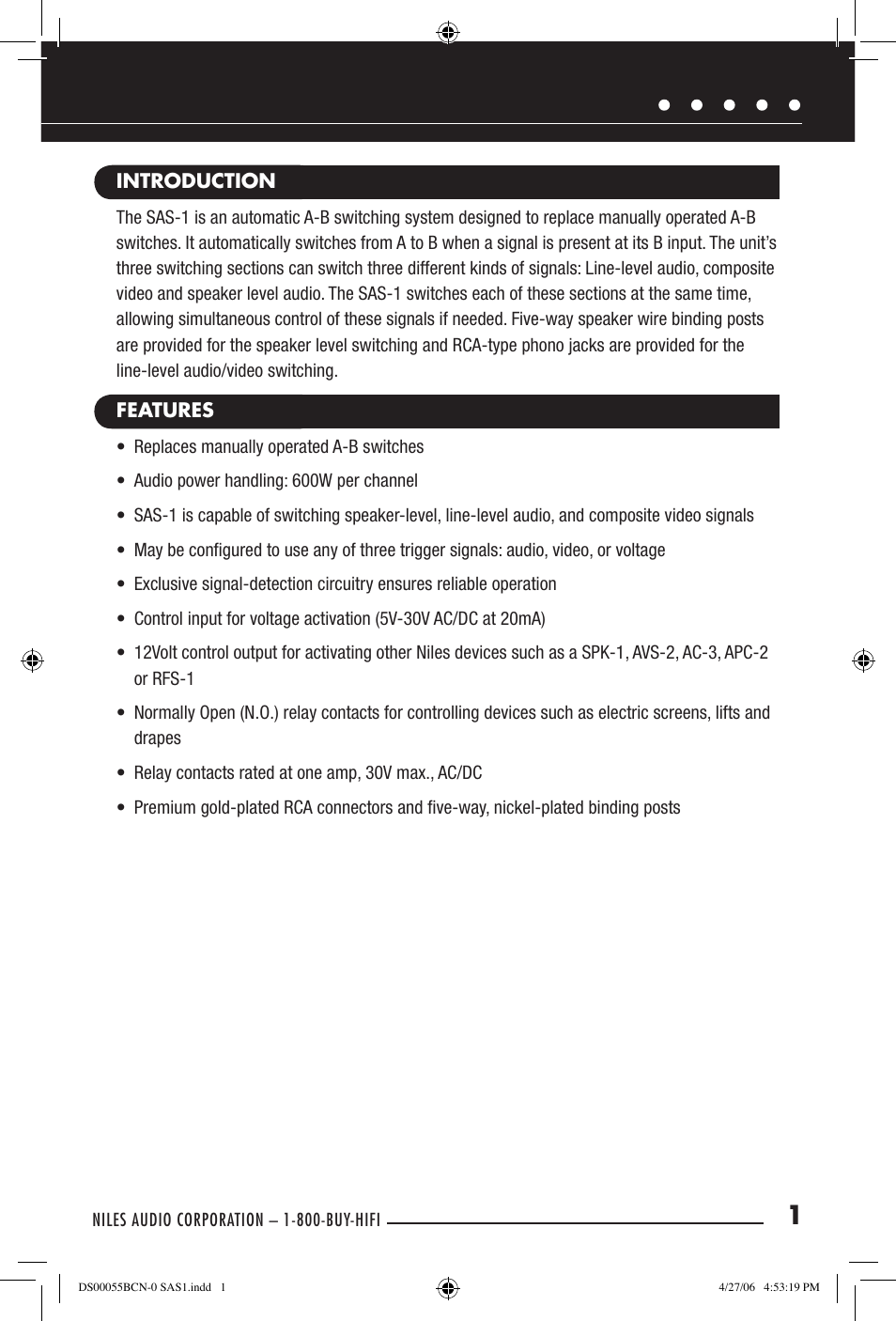 Niles Audio SAS-1 User Manual | Page 3 / 16