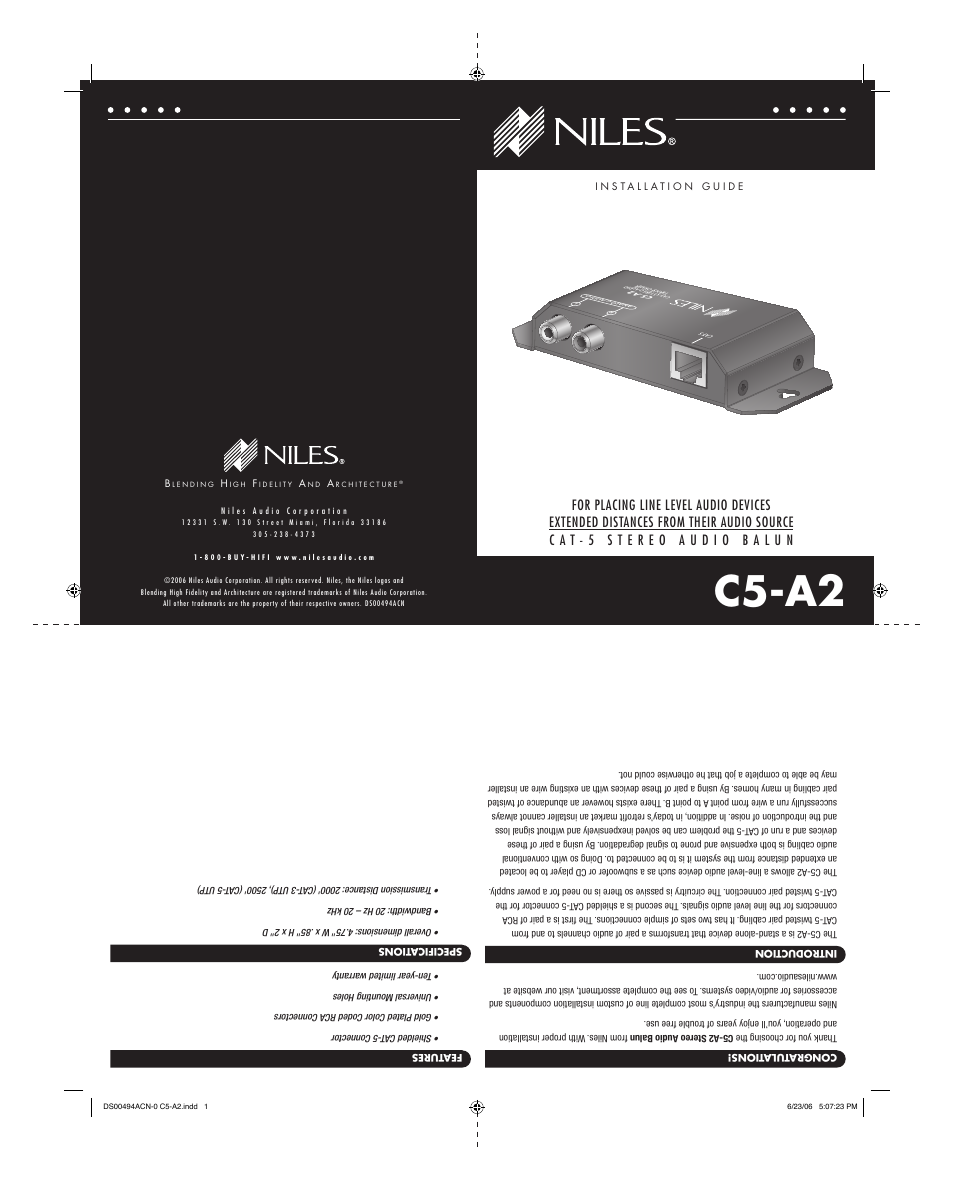 Niles Audio C5-A2 User Manual | 3 pages