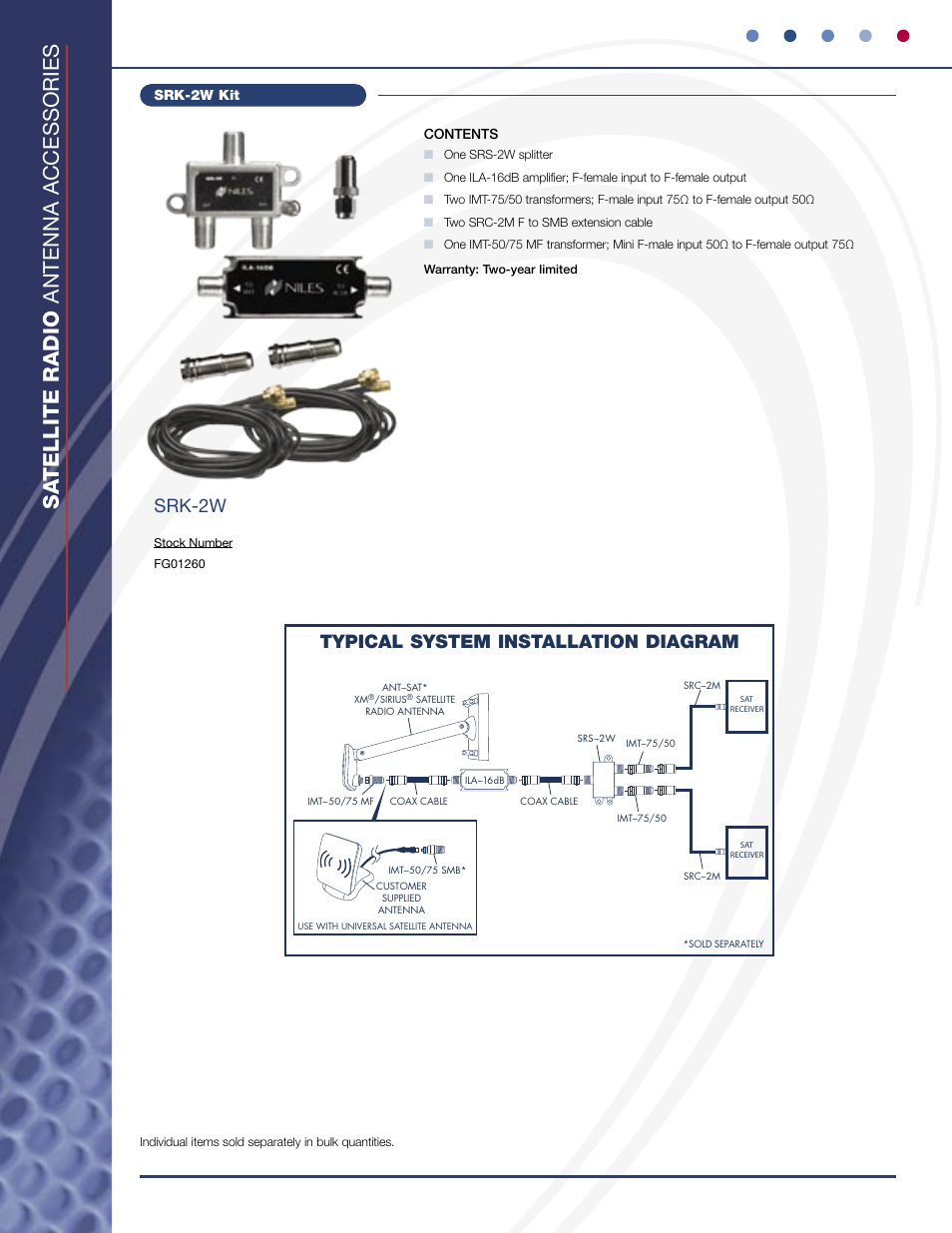 Sa tellite radio antenna accessories, Typical system installation diagram, Srk-2w | Niles Audio SRK-2W User Manual | Page 2 / 3