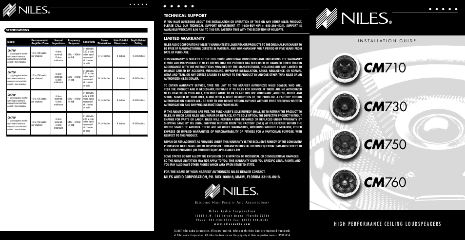 Niles Audio CM750 User Manual | 2 pages