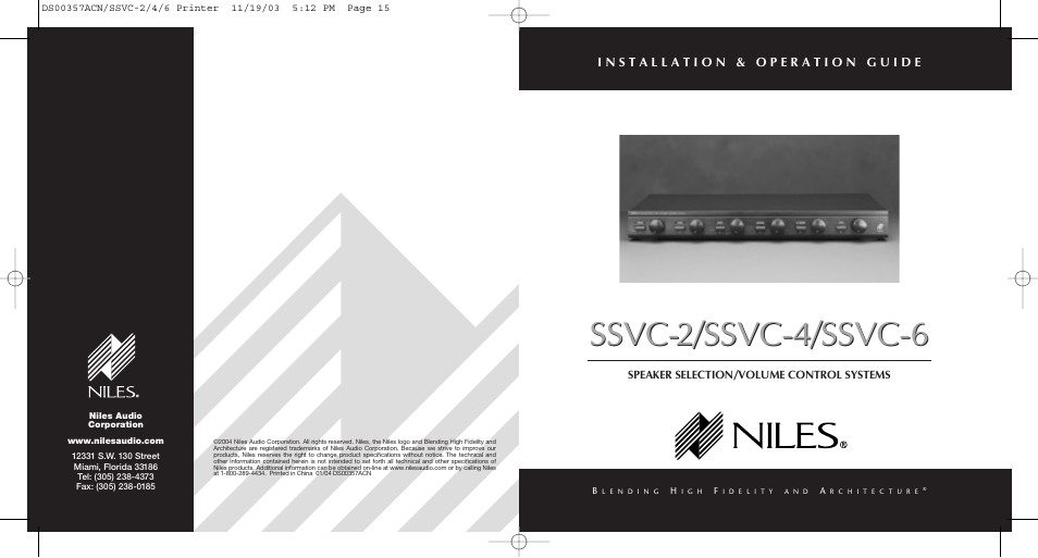 Niles Audio SSVC-6 User Manual | 8 pages