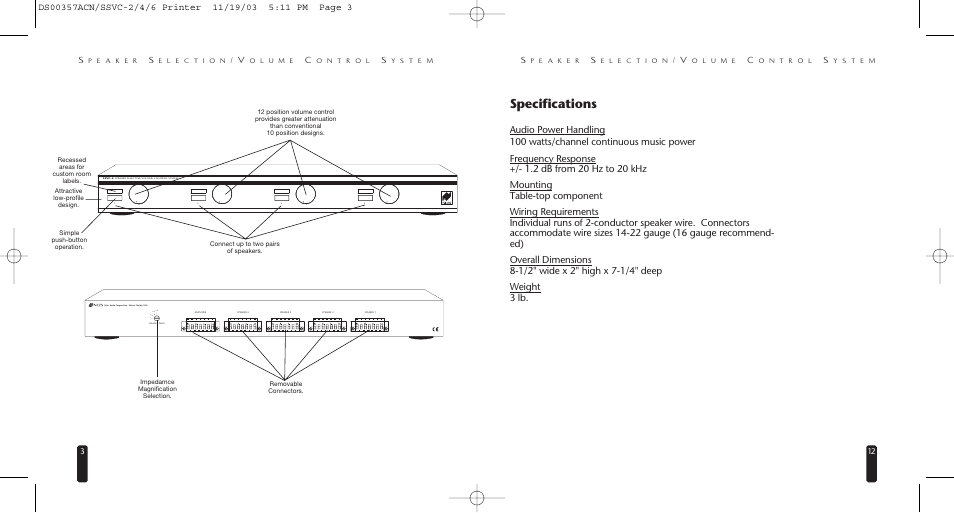 Specifications | Niles Audio SSVC-6 User Manual | Page 3 / 8