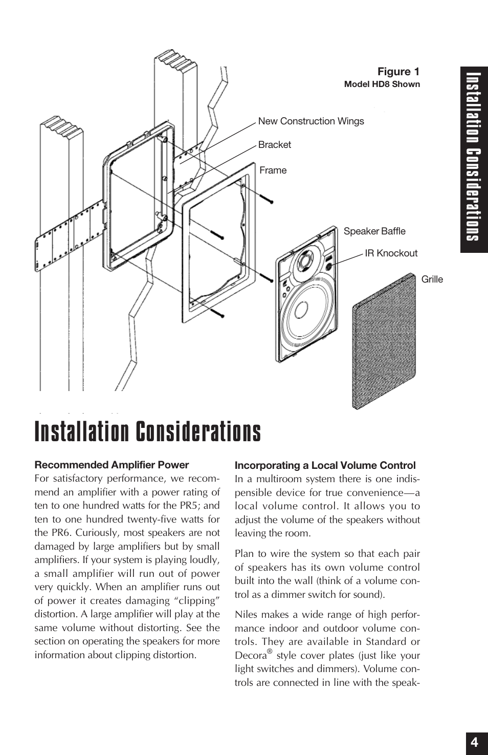 Installation considerations, Ins talla tion consider ations | Niles Audio PR5 User Manual | Page 9 / 28