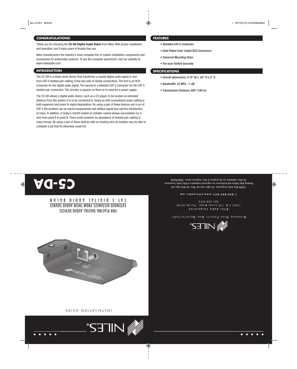 C5-da | Niles Audio C5-DA User Manual | Page 2 / 3